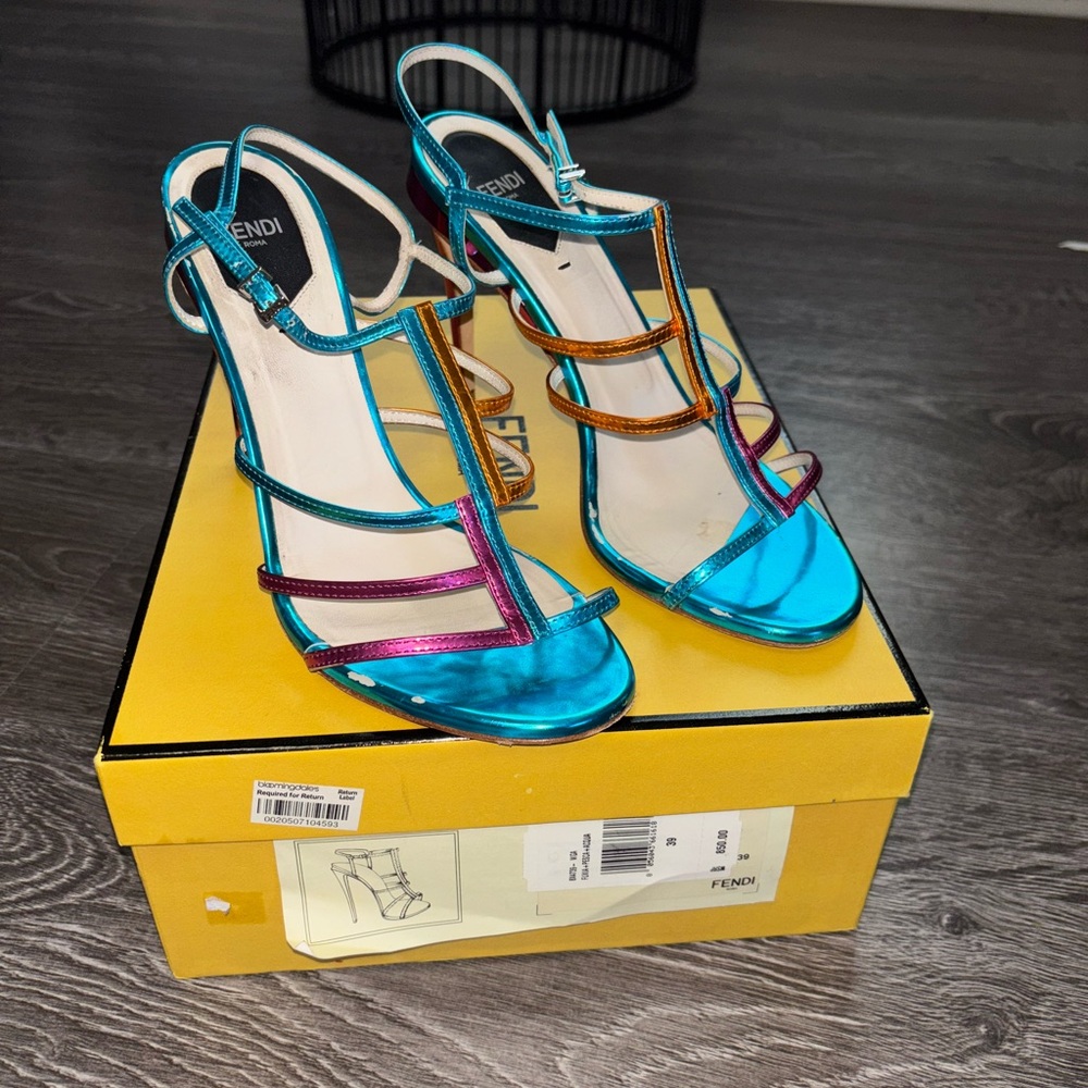 Fendi Women's Blue and Purple Strappy Heels